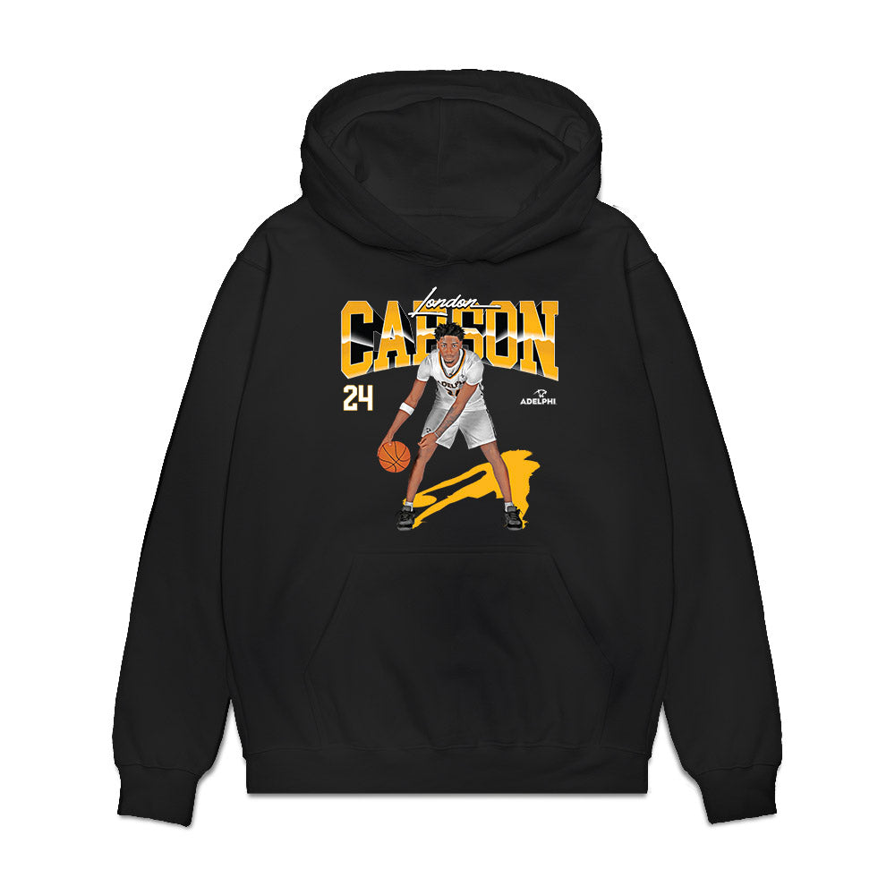 Adelphi - NCAA Men's Basketball : London Carson - Collage Premium Hooded Sweatshirt-0