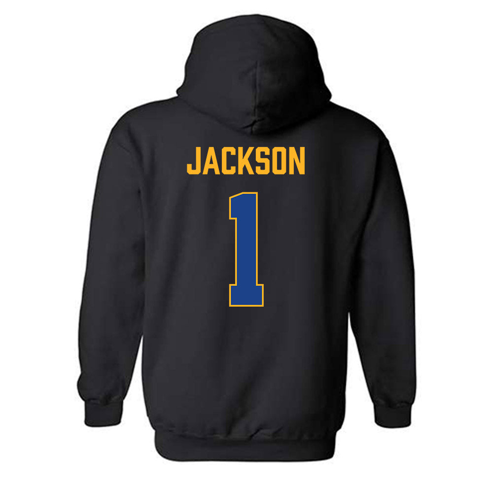 Pittsburgh - NCAA Men's Basketball : Dishon Jackson - Vintage Shersey Hooded Sweatshirt-1