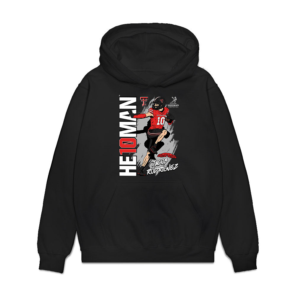 Texas Tech - NCAA Football : Jacob Rodriguez - Heisman Stance Premium Hooded Sweatshirt-0