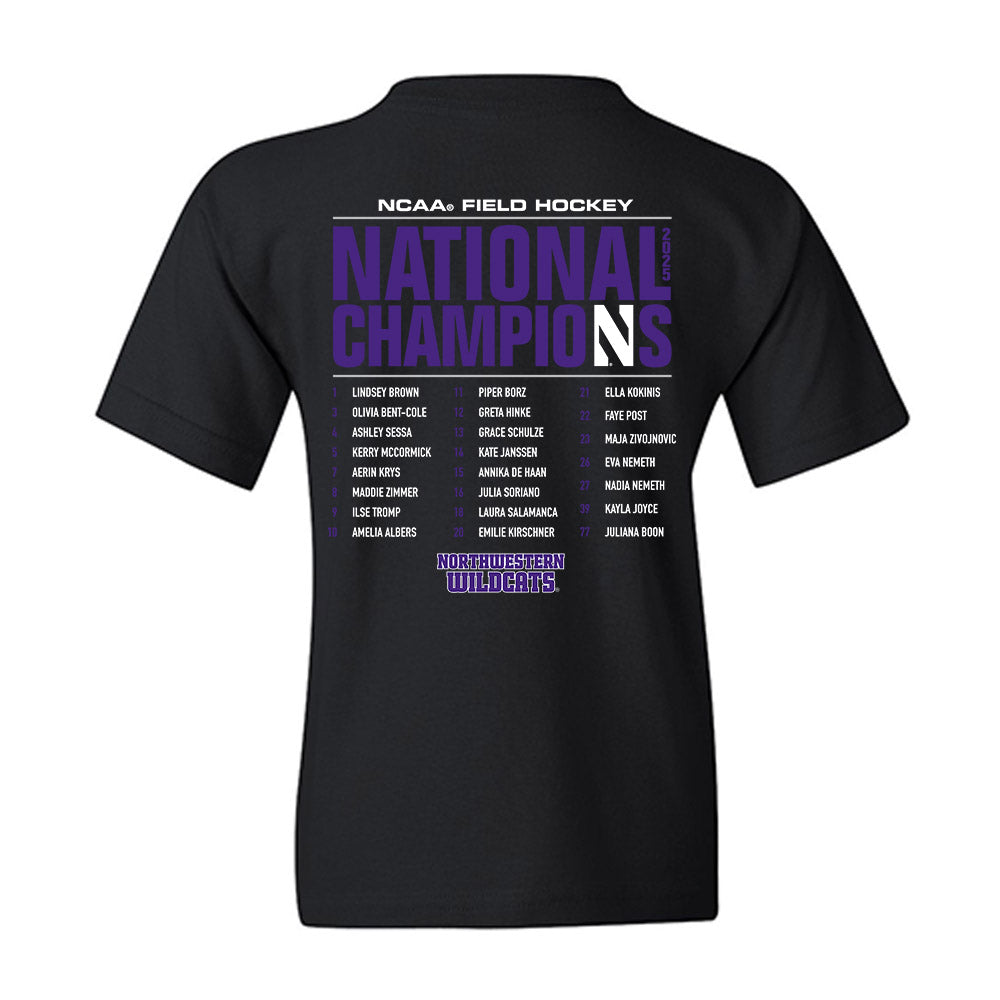 Northwestern - NCAA Women's Field Hockey : NCAA® 2025 National Champions Roster Youth T-Shirt-1