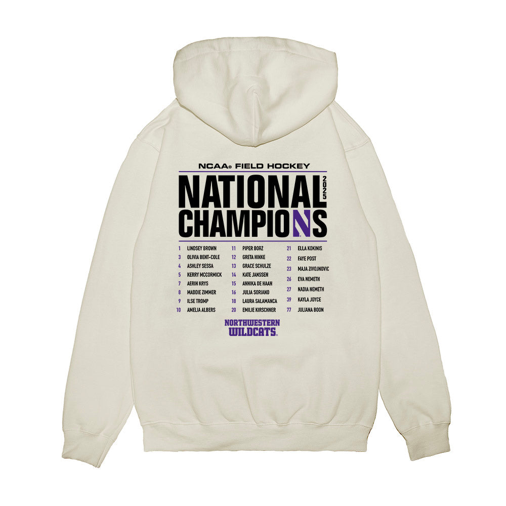 Northwestern - NCAA Women's Field Hockey : NCAA® 2025 National Champions Roster Premium Hooded Sweatshirt-1