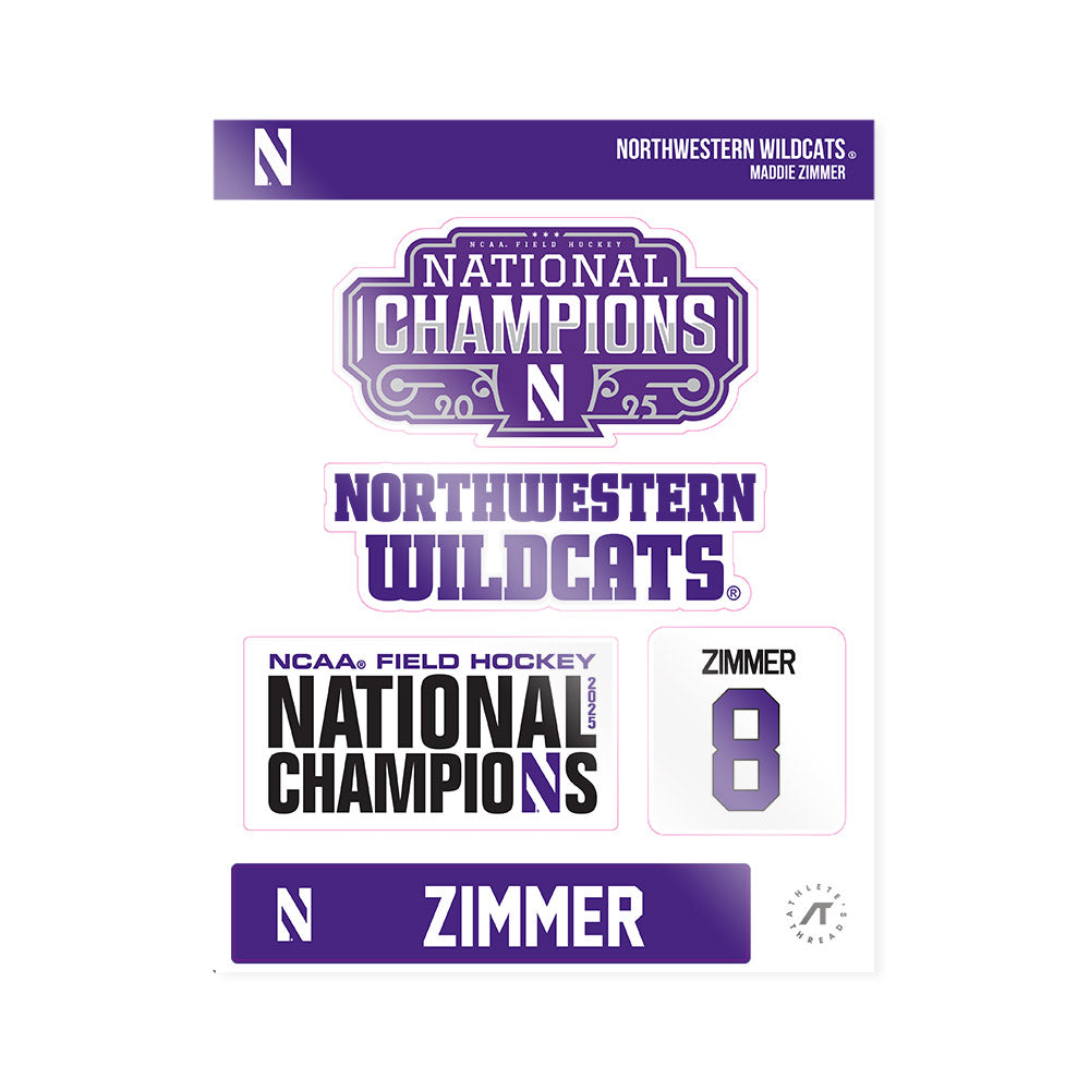 Northwestern - NCAA Women's Field Hockey : Maddie Zimmer - NCAA® 2025 National Champions Sticker Sheet-0