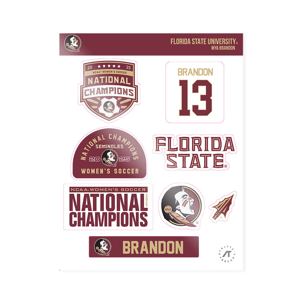 FSU - NCAA Women's Soccer : Mya Brandon - NCAA® 2025 National Champions Sticker Sheet-0