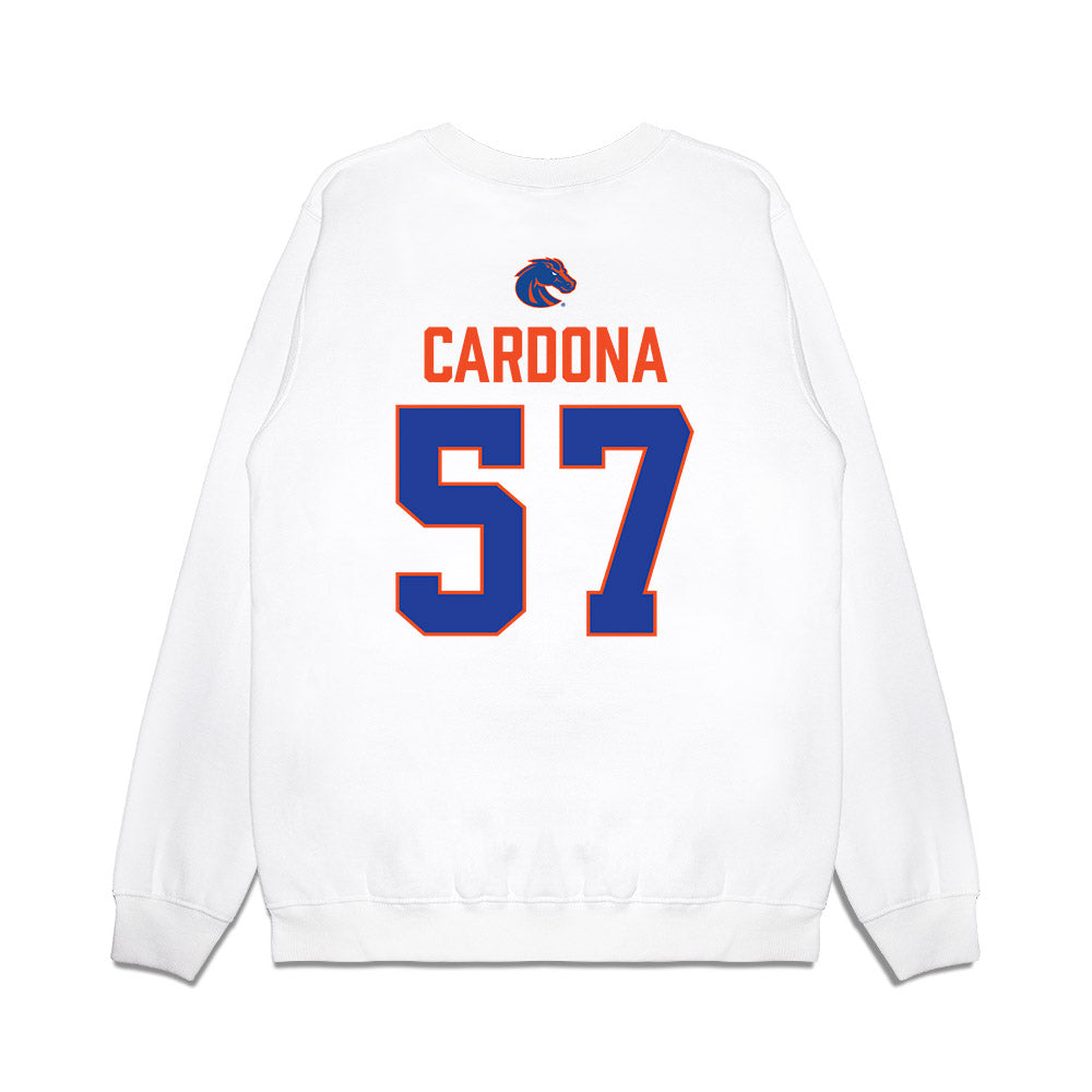 Boise State - NCAA Football : Nathan Cardona - 3-Peat Conference Champs Premium Crewneck Sweatshirt-1