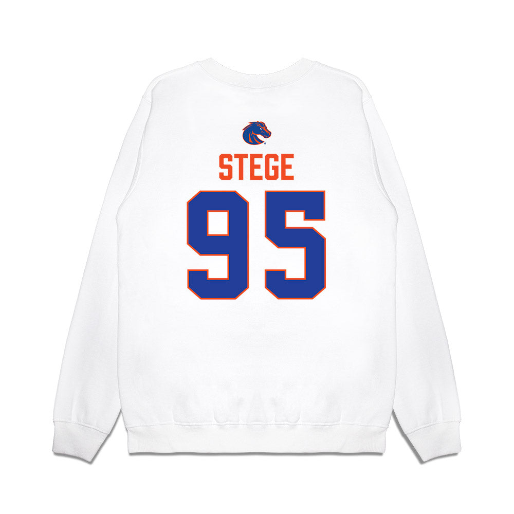 Boise State - NCAA Football : Max Stege - 3-Peat Conference Champs Premium Crewneck Sweatshirt-1