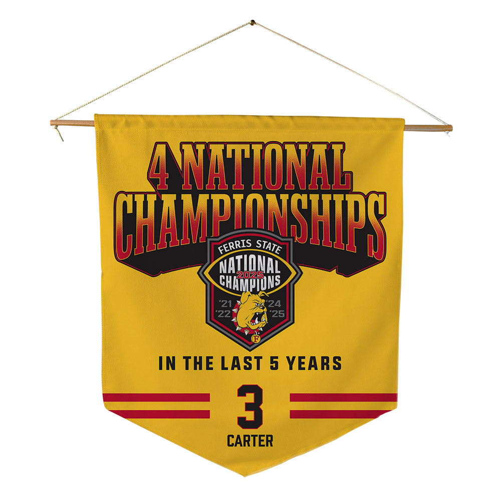 Ferris State - NCAA Football : Chase Carter - 4 National Championships Pennant - 18" x 21"-0