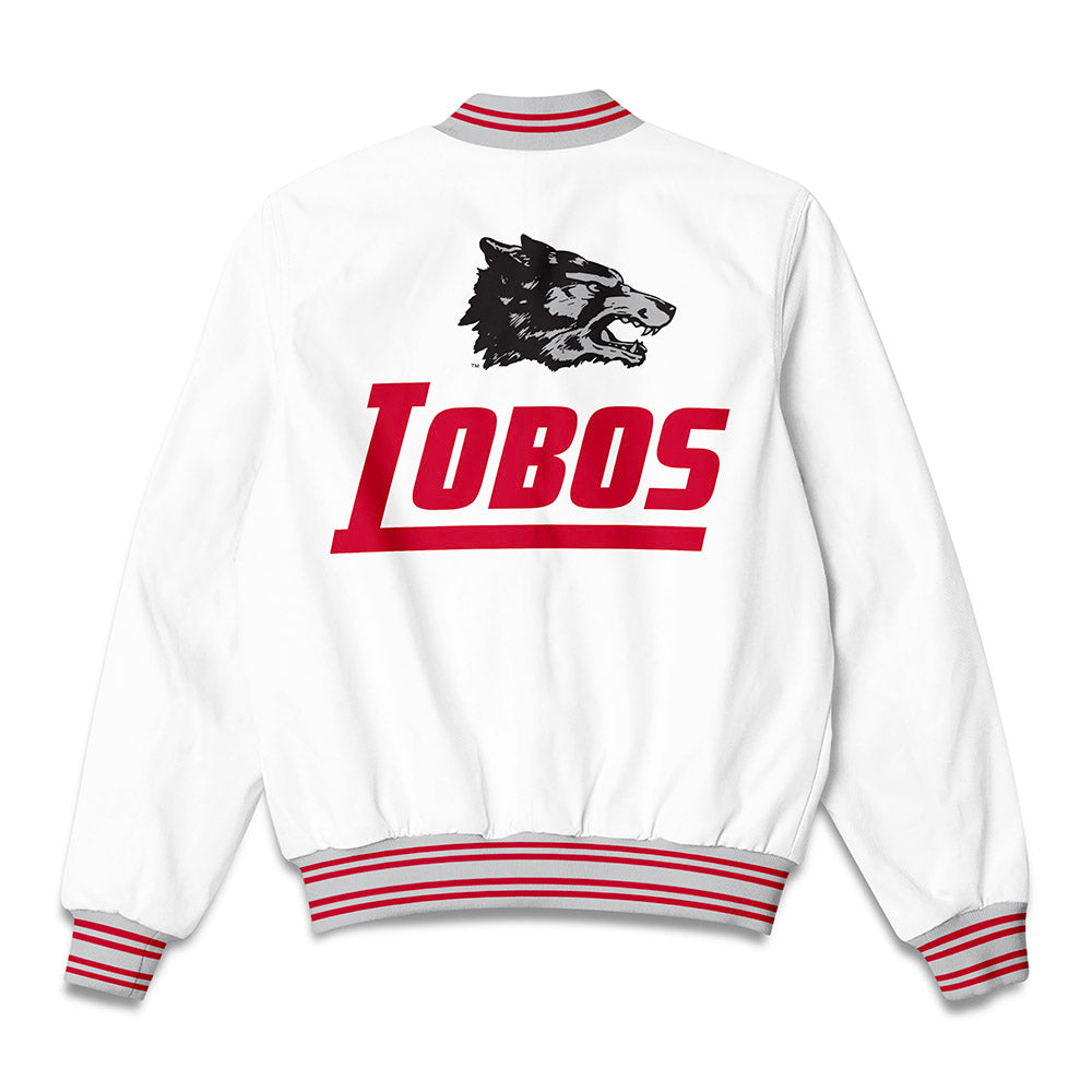New Mexico - NCAA Men's Basketball : Sir Marius Jones - 90's White Bomber Jacket-1