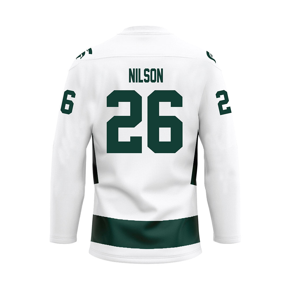 Michigan State - NCAA Men's Ice Hockey : Eric Nilson - White Hockey Jersey-1