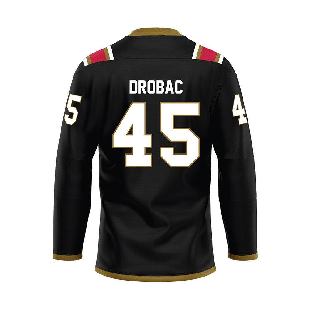 Miami of Ohio - NCAA Men's Ice Hockey : Matteo Drobac - Black Hockey Jersey-1