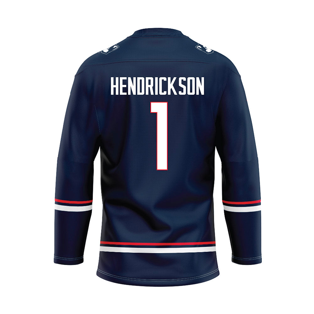 UConn - NCAA Men's Ice Hockey : Kam Hendrickson - Navy Hockey Jersey-1
