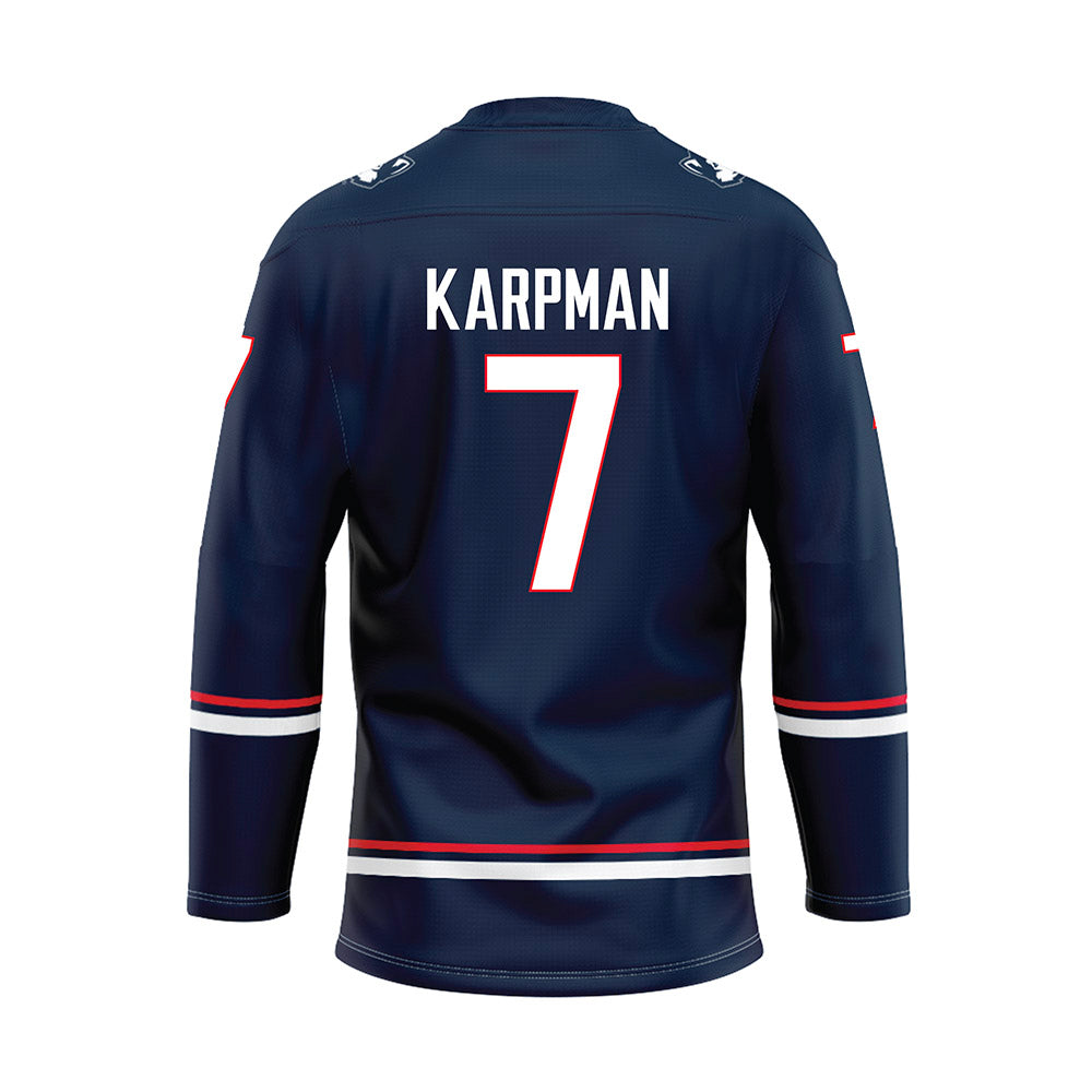 UConn - NCAA Men's Ice Hockey : Huston Karpman - Navy Hockey Jersey-1