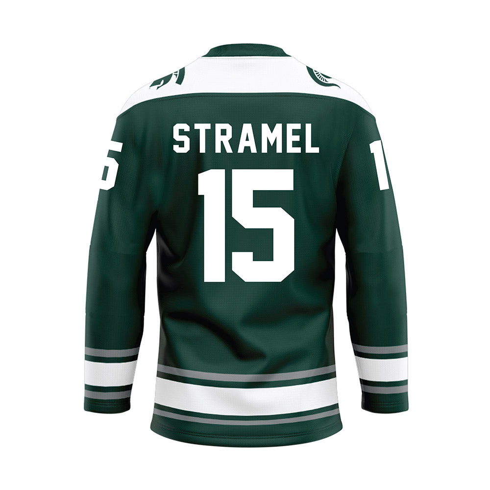 Michigan State - NCAA Men's Ice Hockey : Charlie Stramel - Green Hockey Jersey-1