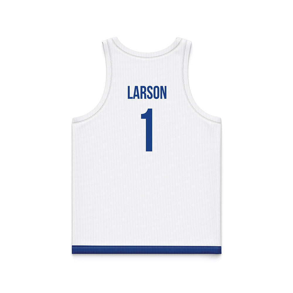 Drake - NCAA Men's Basketball : Owen Larson - White Basketball Jersey-1