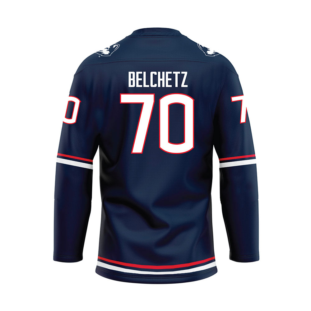 UConn - NCAA Women's Ice Hockey : Taylor Belchetz - Navy Hockey Jersey-1
