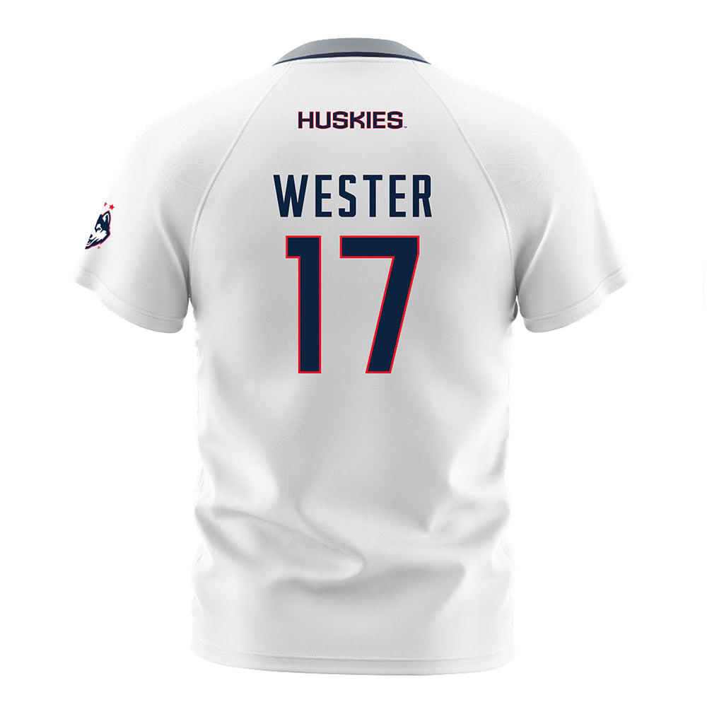 UConn - NCAA Men's Soccer : Edward Wester - White Soccer Jersey-1