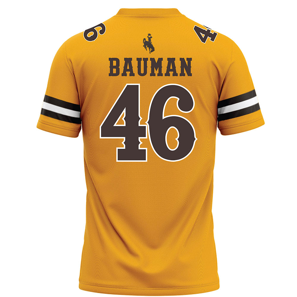 Wyoming - NCAA Football : Dash Bauman - Gold Football Jersey