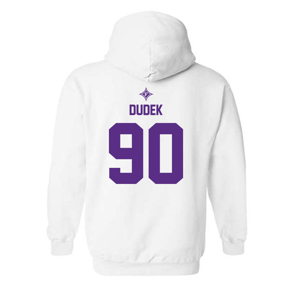 Furman - NCAA Football : Malakai Dudek - White Sports Hooded Sweatshirt