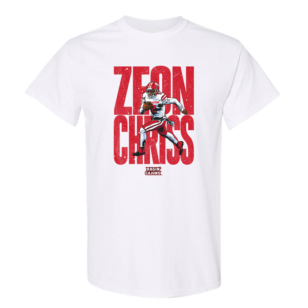 StakesMFG Louisiana - NCAA Football : Zeon Chriss - Caricature Short Sleeve T-Shirt White / 2XL