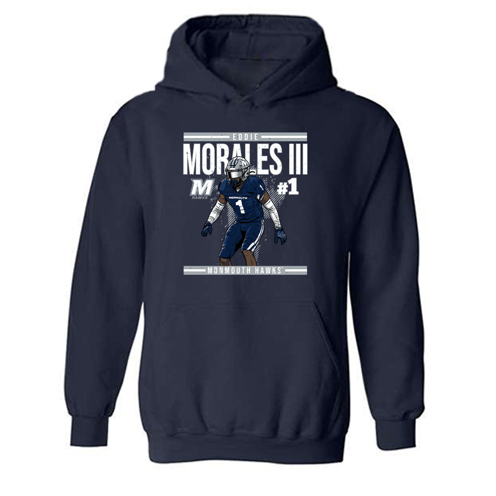 Monmouth - NCAA Football : Edwin Morales III - Caricature Hooded Sweatshirt