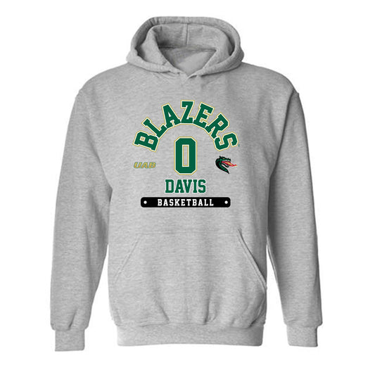 UAB - NCAA Men's Basketball : Javian Davis - Grey Classic Fashion Hooded Sweatshirt