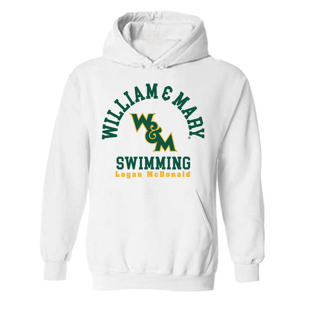 William & Mary - NCAA Men's Swimming & Diving : Logan McDonald - White Classic Fashion Hooded Sweatshirt