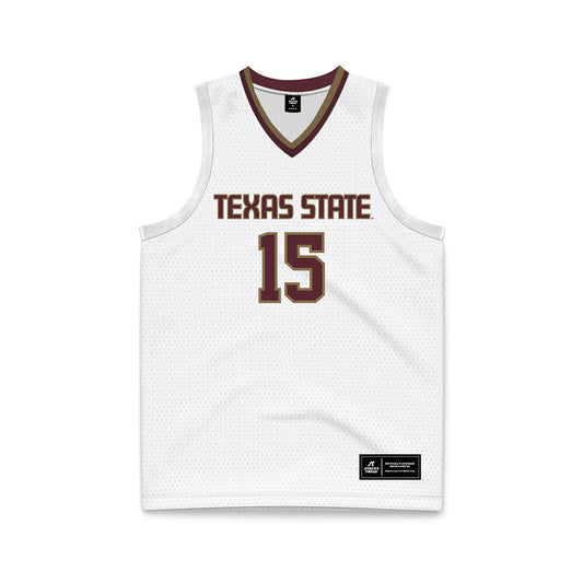Texas State - NCAA Men's Basketball : Elijah Tate - White Jersey Basketball Jersey