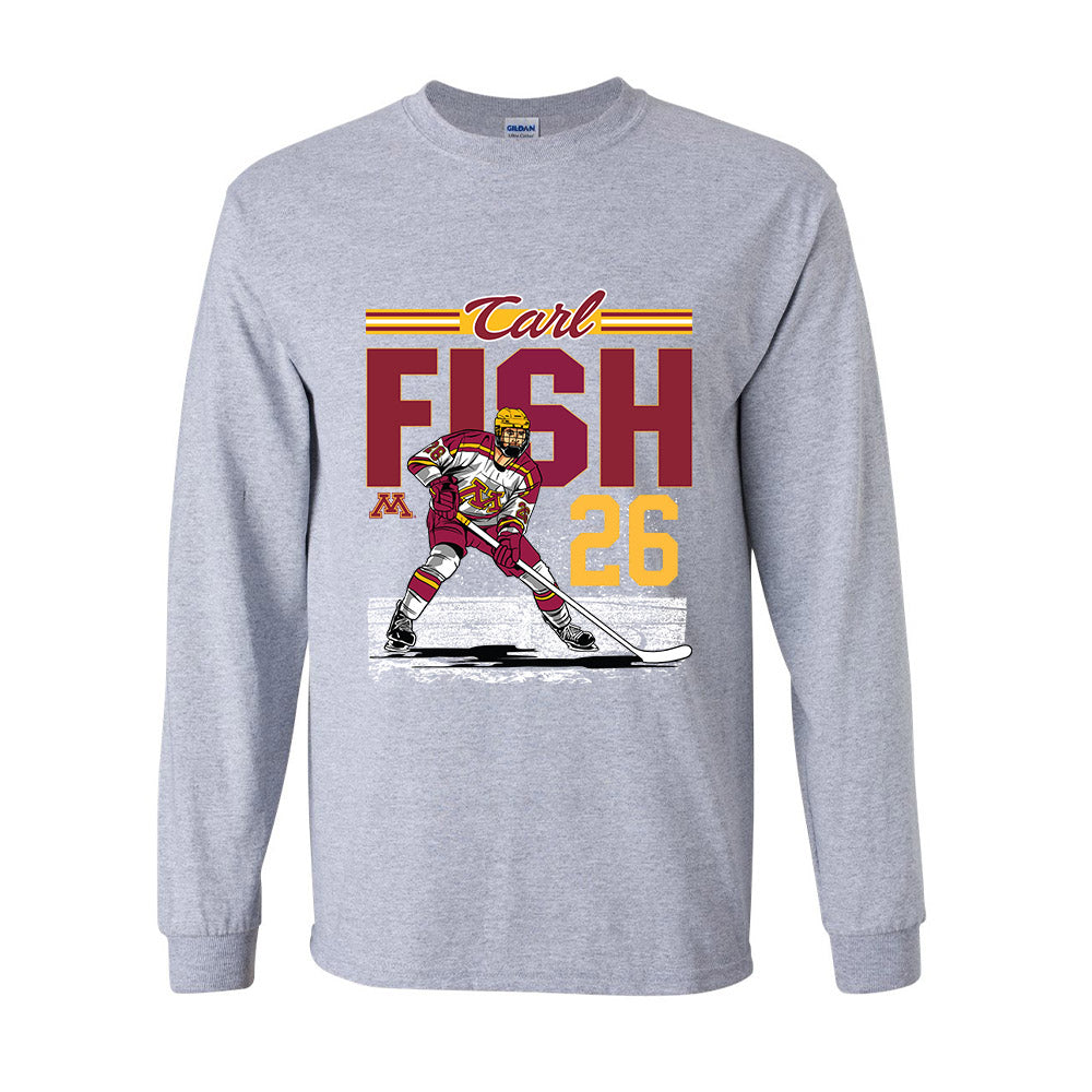 Minnesota - NCAA Men's Ice Hockey : Carl Fish - Long Sleeve T-Shirt Individual Caricature