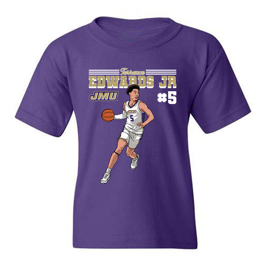 JMU - NCAA Men's Basketball : Terrence Edwards Jr - Youth T-Shirt Individual Caricature