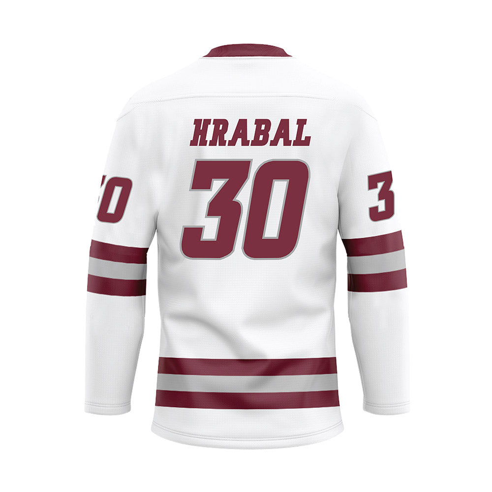 UMass - NCAA Men's Ice Hockey : Michael Hrabal - White Ice Hockey Jersey