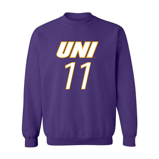 Northern Iowa - NCAA Men's Basketball : Jacob Hutson Purple Sweatshirt