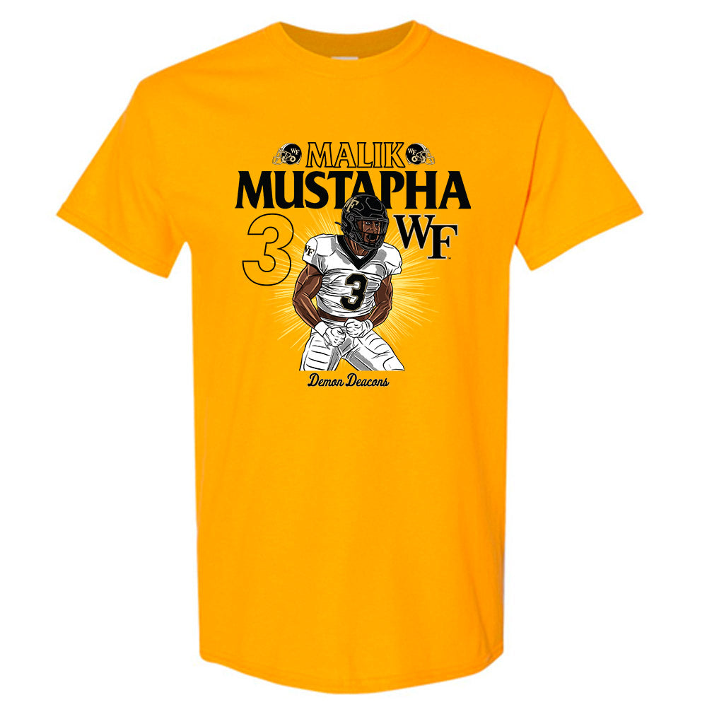 Wake Forest - NCAA Football : Malik Mustapha - Gold Caricature Short Sleeve T-Shirt