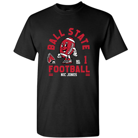 Ball State - NCAA Football : Nic Jones - Black Fashion Shersey Short Sleeve T-Shirt