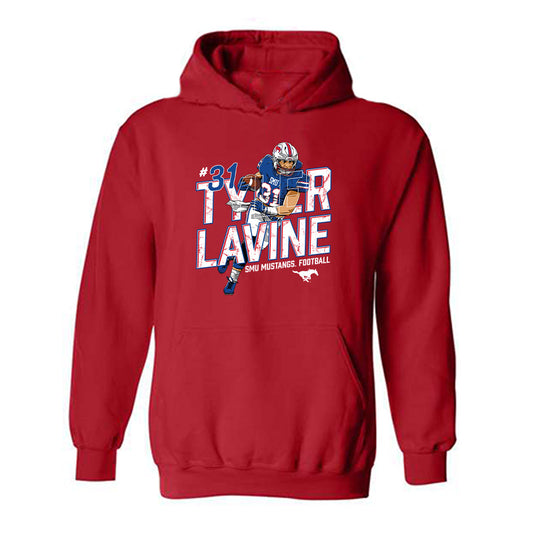 SMU - NCAA Football : Tyler Lavine - Red Caricature Hooded Sweatshirt