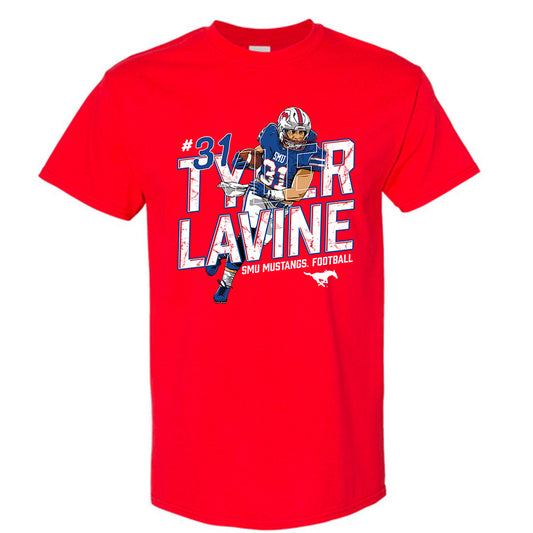 SMU - NCAA Football : Tyler Lavine - Red Caricature Short Sleeve T-Shirt