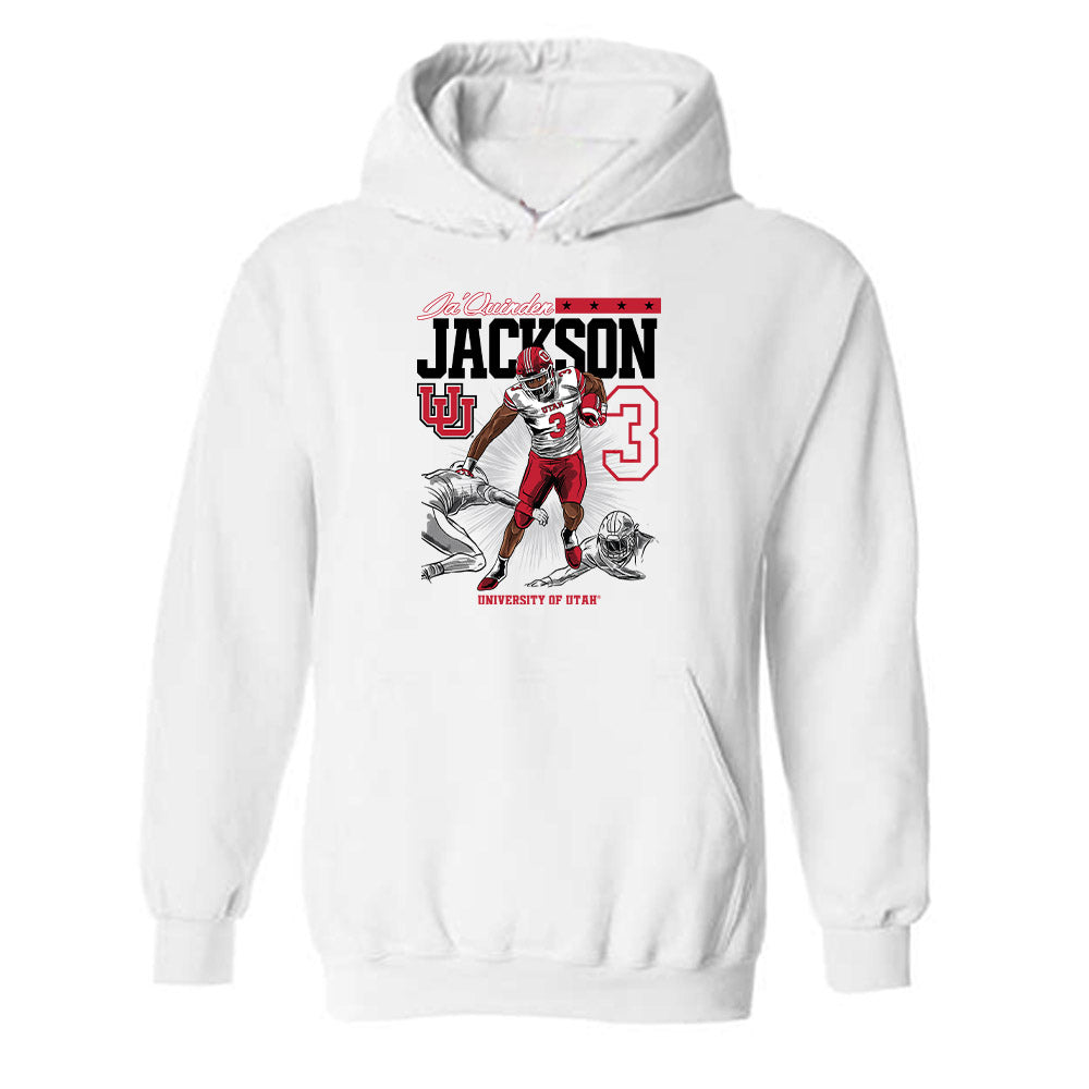 Utah - NCAA Football : Ja'Quinden Jackson - Caricature Hooded Sweatshirt