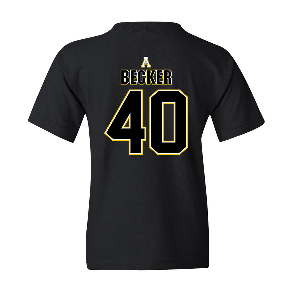 App State - NCAA Football : Cole Becker - Black Replica Shersey Youth T-Shirt