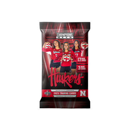 Trading card pack featuring Nebraska Huskers volleyball players on a white background