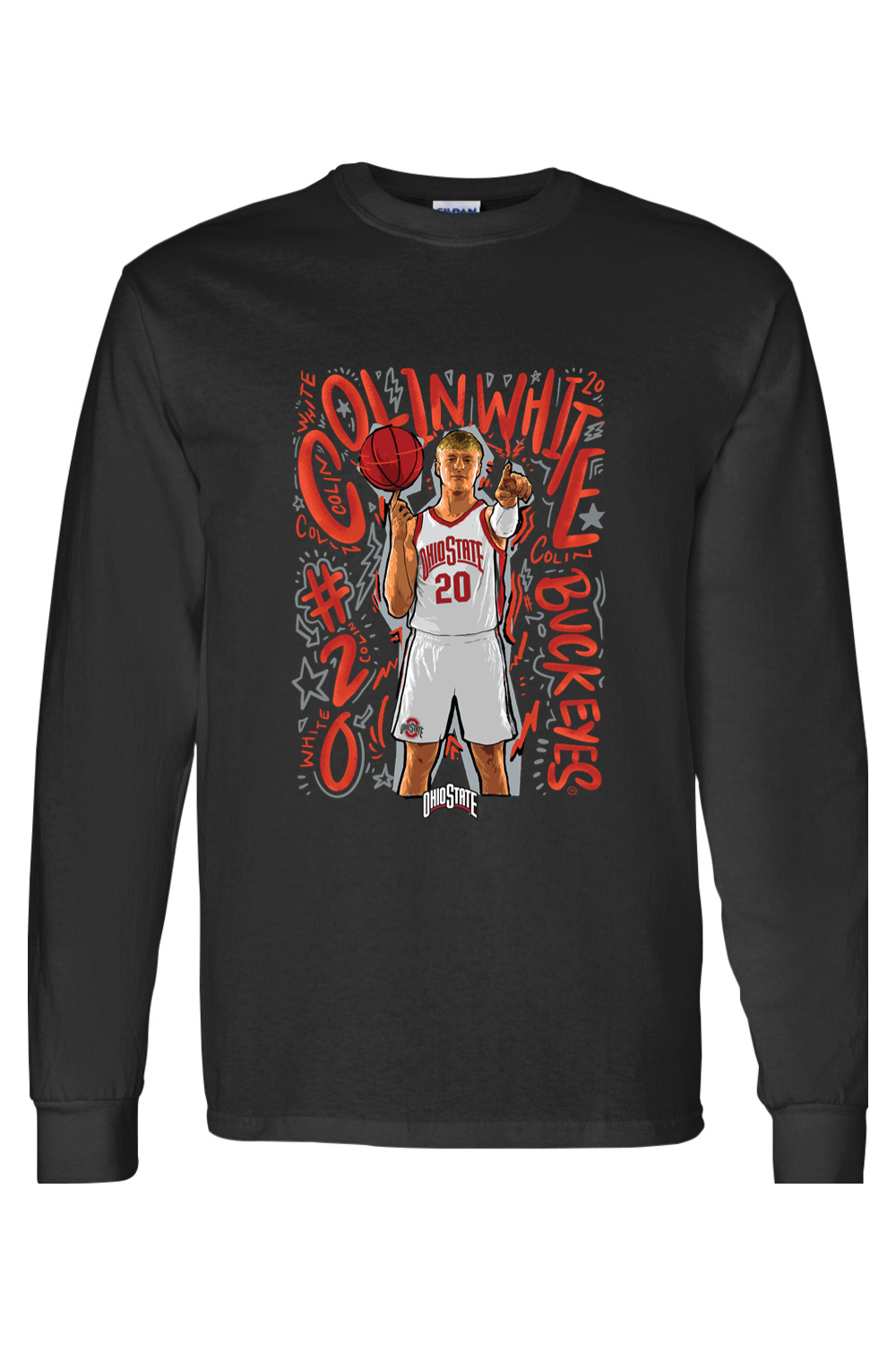Ohio State - NCAA Men's Basketball : Colin White - Player Collage Long Sleeve T-Shirt
