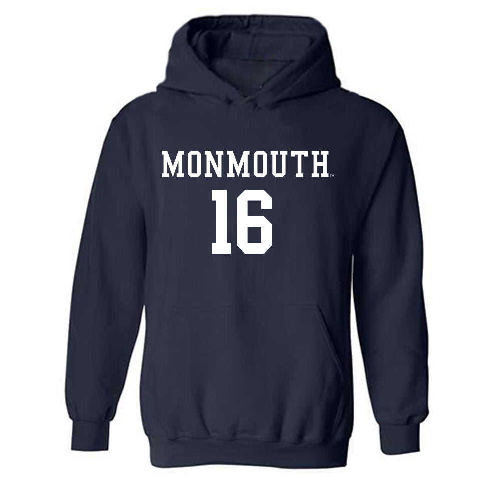 Monmouth - NCAA Men's Soccer : Colin Volpe - Blue Hooded Sweatshirt-0