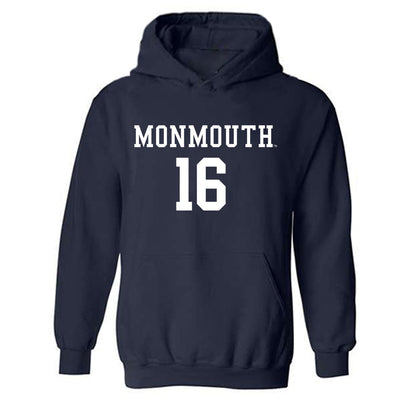 Monmouth - NCAA Men's Soccer : Colin Volpe - Blue Hooded Sweatshirt-0