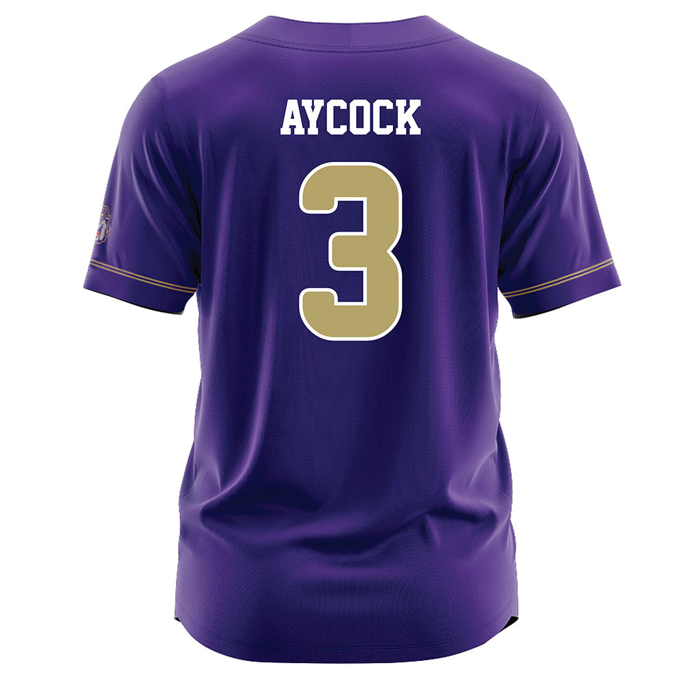 JMU - NCAA Baseball : Cameron Aycock - Purple Jersey-1