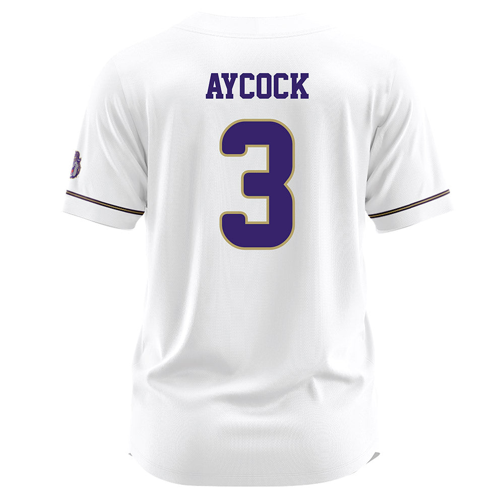 JMU - NCAA Baseball : Cameron Aycock - White Jersey-1