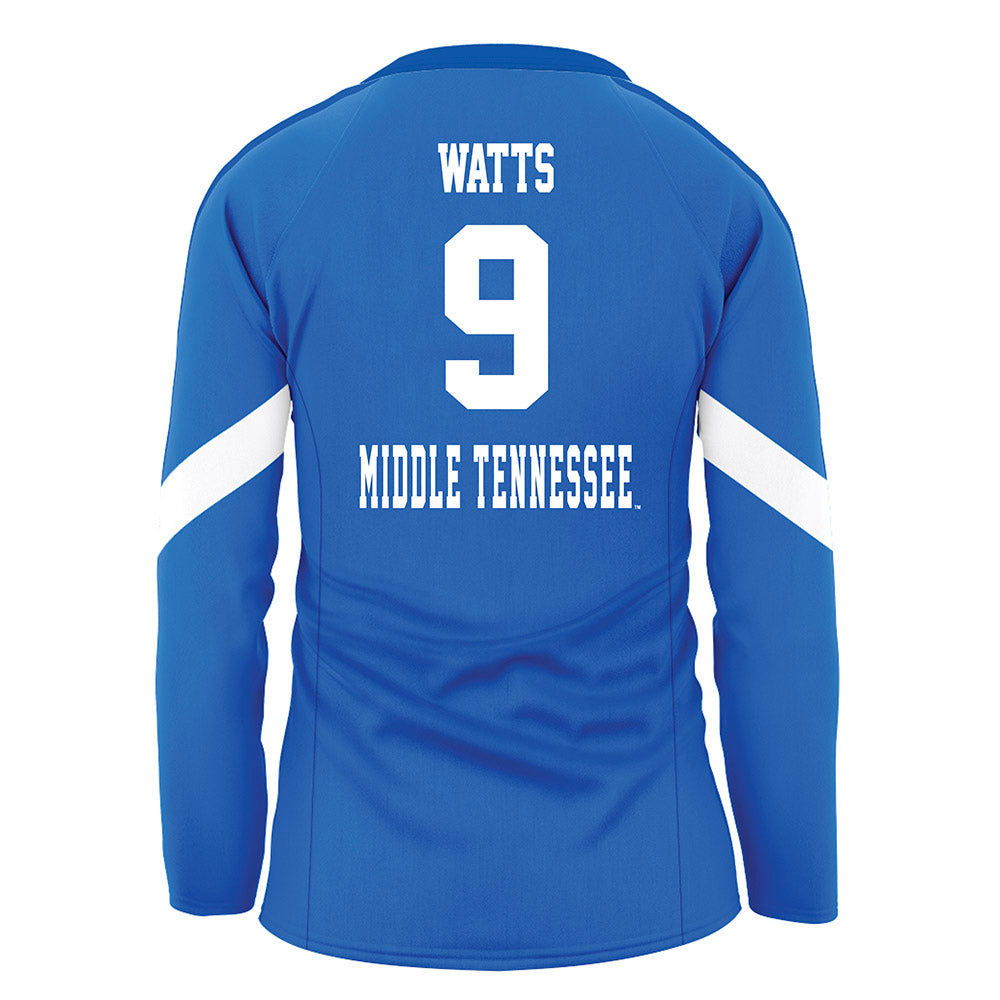 MTSU - NCAA Women's Volleyball : Ellie Watts - Blue Volleyball Jersey-1