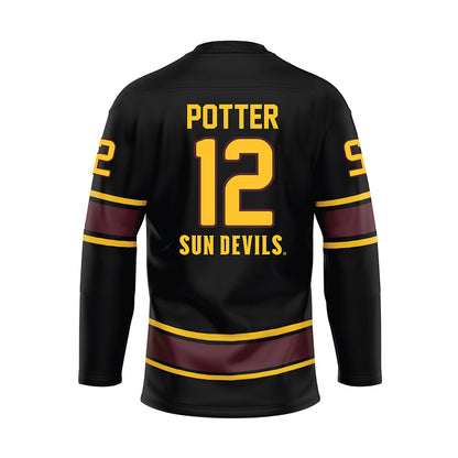 Arizona State - NCAA Men's Ice Hockey : Cullen Potter - Navy Hockey Jersey-1