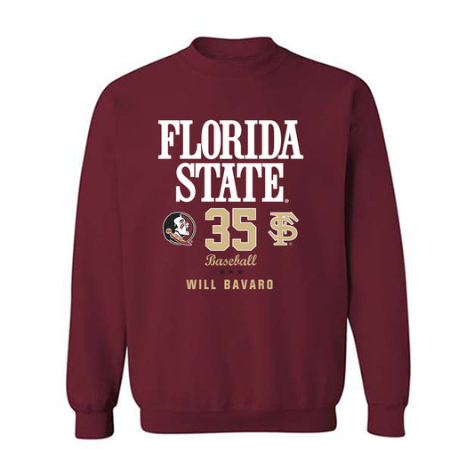 FSU - NCAA Baseball : Will Bavaro - Fashion Shersey Crewneck Sweatshirt-0