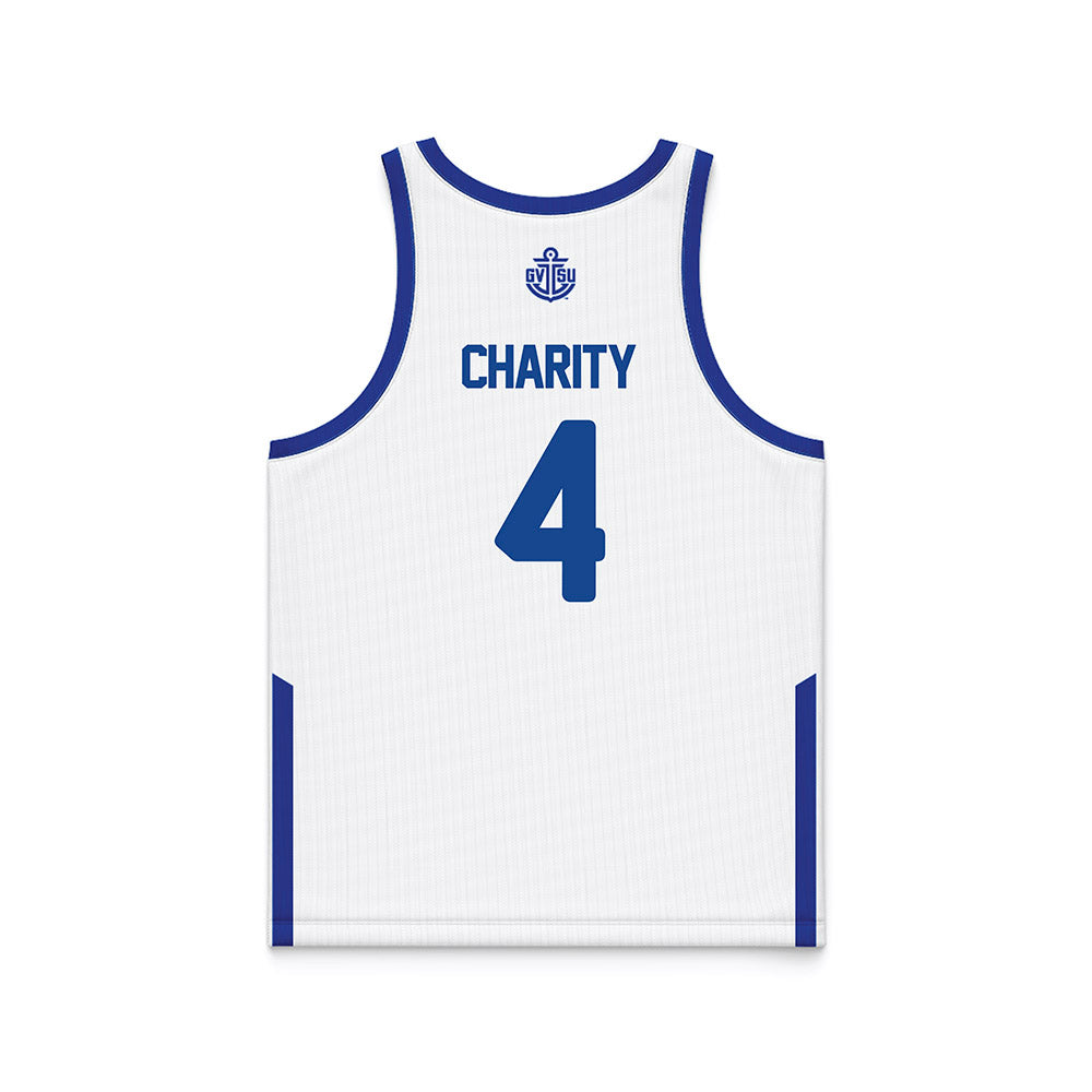 Grand Valley - NCAA Men's Basketball : Jalen Charity - White Basketball Jersey-1