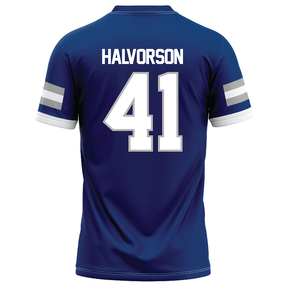Drake - NCAA Football : Spencer Halvorson - Royal Football Jersey-1