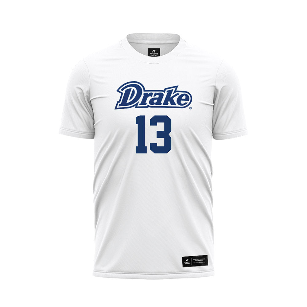 Drake - NCAA Women's Soccer : Lauren Kullberg - White Soccer Jersey-0
