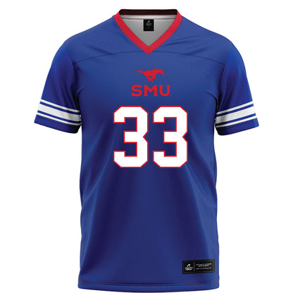 SMU - NCAA Football : Zakye Barker - Blue Football Jersey-0