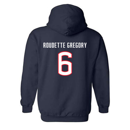 UConn - NCAA Men's Soccer : Khaya Roudette Gregory - Replica Shersey Hooded Sweatshirt-1